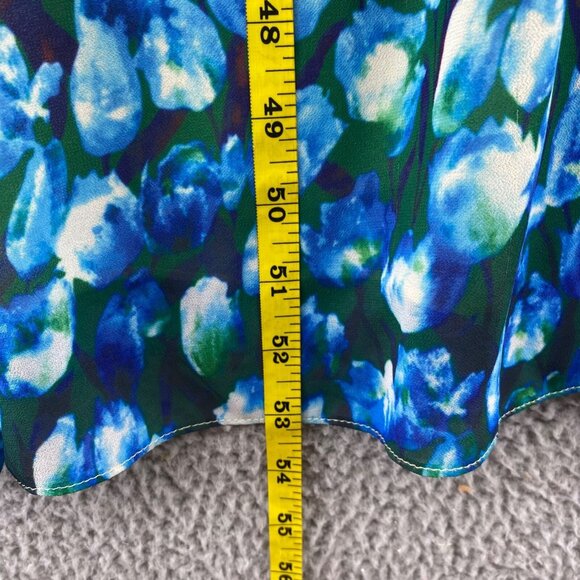 Badgley Mischka Dress Womens 8 Yellow Blue Multi Floral Ombre Maxi Flowy Ruched* - Picture 11 of 12